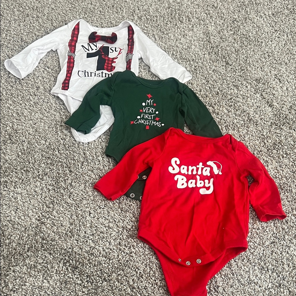 Okie Dokie Festive Bodysuit Trio - Red, Green, White
